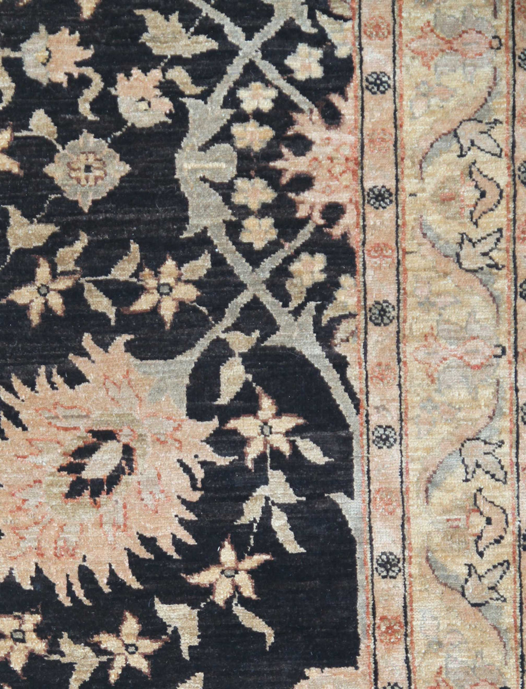 3'x11'Black, Beige Ivory Tabriz Design Ariana Traditional Wool Runner