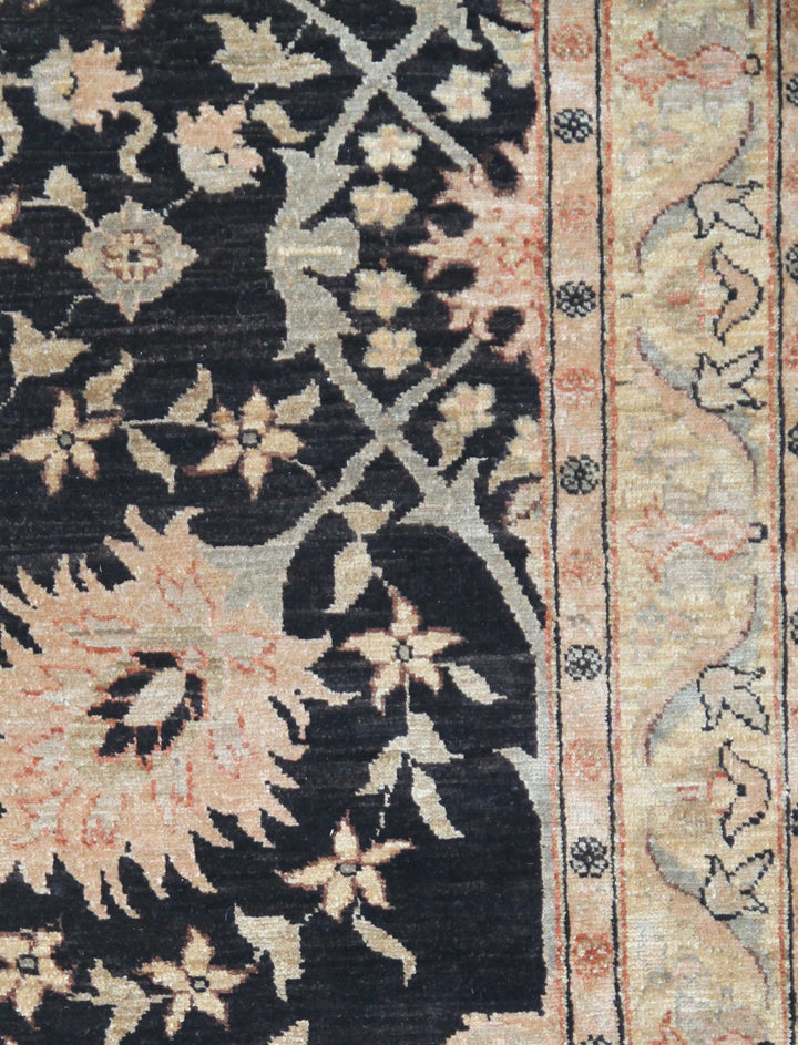 3'x11'Black, Beige Ivory Tabriz Design Ariana Traditional Wool Runner