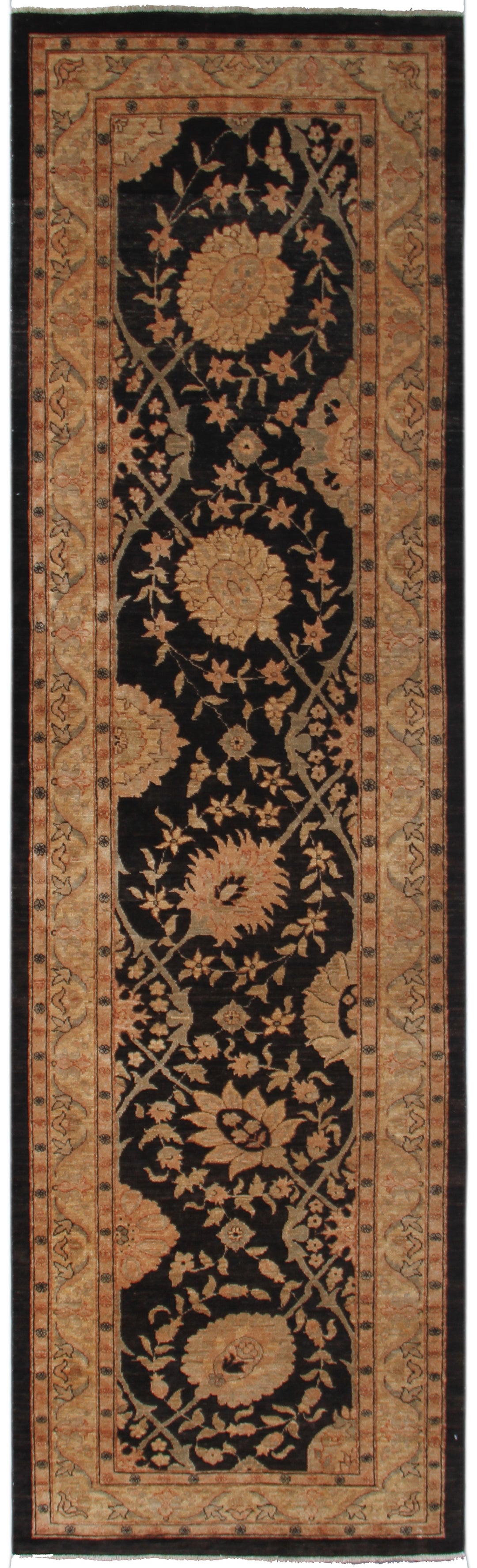 3'x11'Black, Beige Ivory Tabriz Design Ariana Traditional Wool Runner