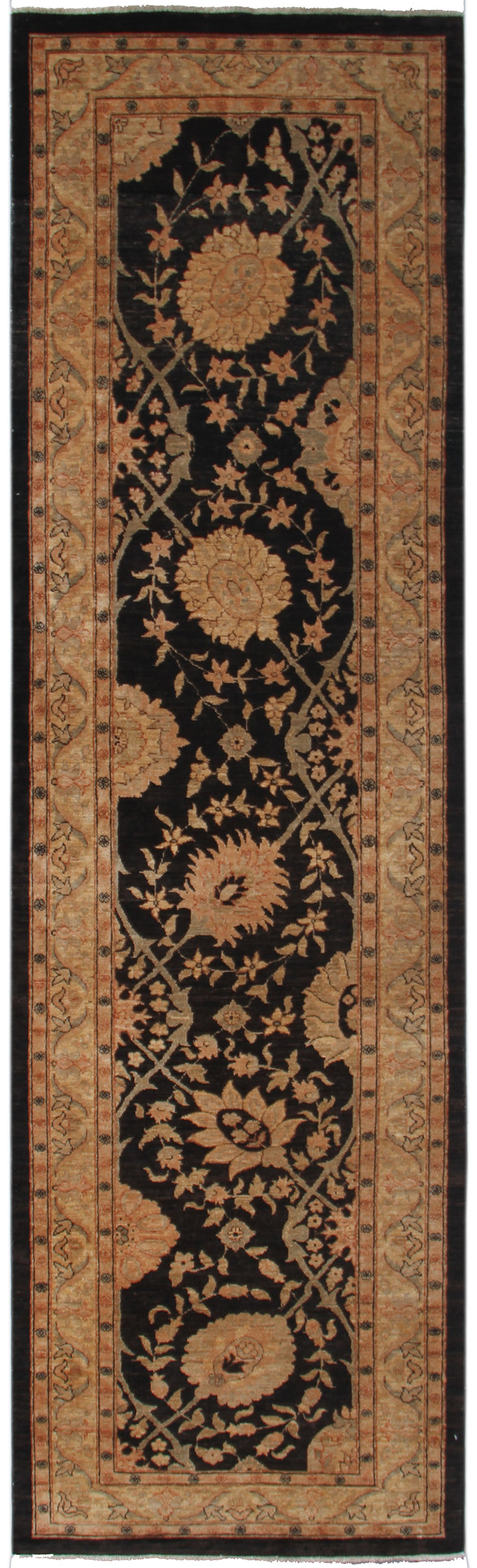 3'x11'Black, Beige Ivory Tabriz Design Ariana Traditional Wool Runner