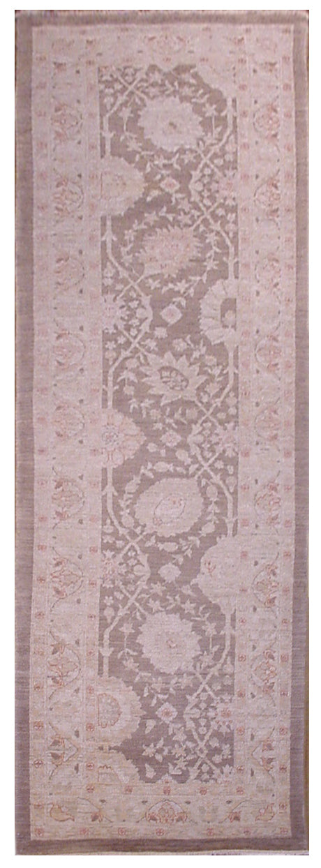 3x10 Soft Brown Floral Design Hand-Knotted Ariana Traditional Runner Rug