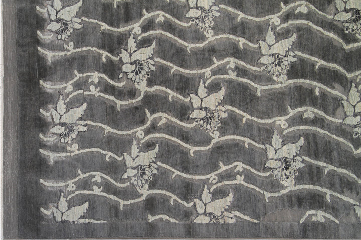 9'x11' Grey Chinoiserie Design Soft High Low Pile Gray Ariana Transitional Rug