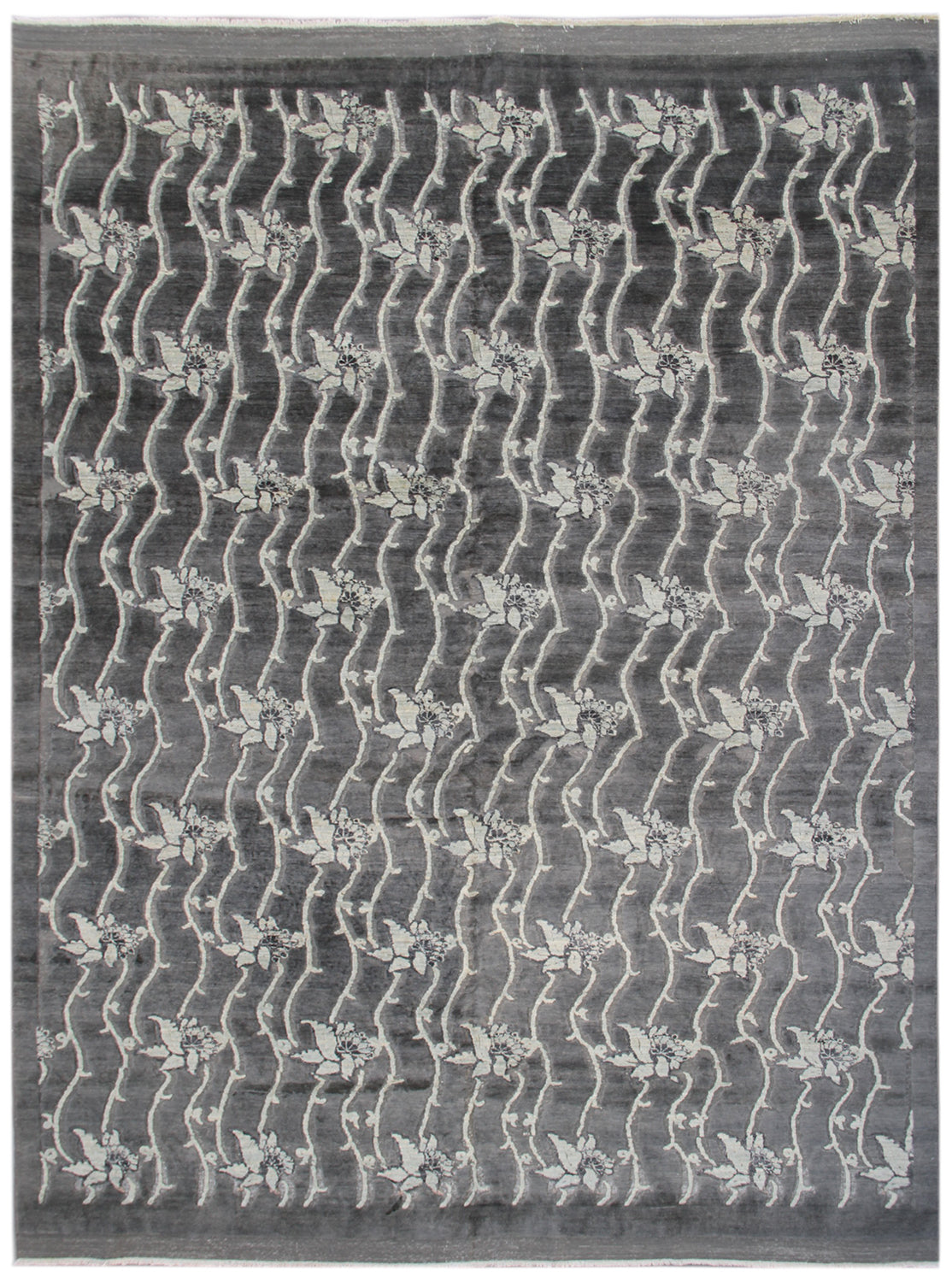 9'x11' Grey Chinoiserie Design Soft High Low Pile Gray Ariana Transitional Rug