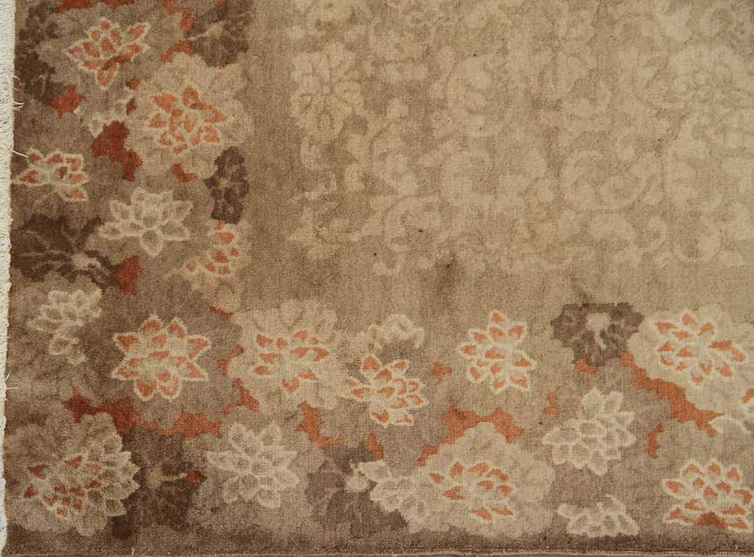 6'x9' Brown Tan Floral Chinese Design Vintage Rug