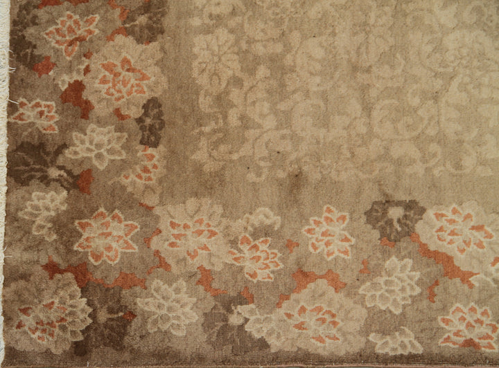 6'x9' Brown Tan Floral Chinese Design Vintage Rug