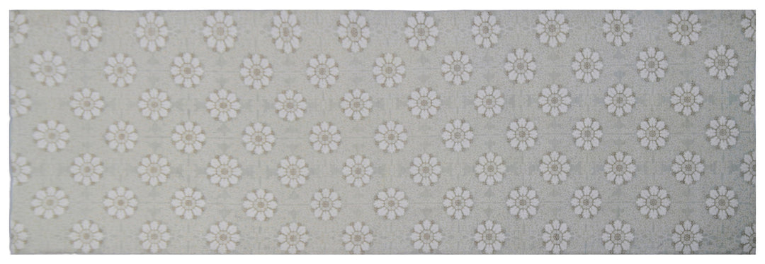 Afghan hand-knotted 5x16 transitional runner in soft icy blue organic wool with hand-spun cotton flowers by Ariana Rugs