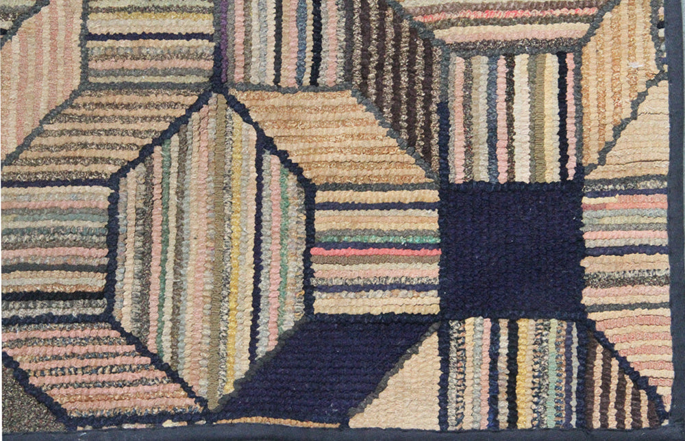 Antique American Hook Rug | Multi Color Geometric Design
