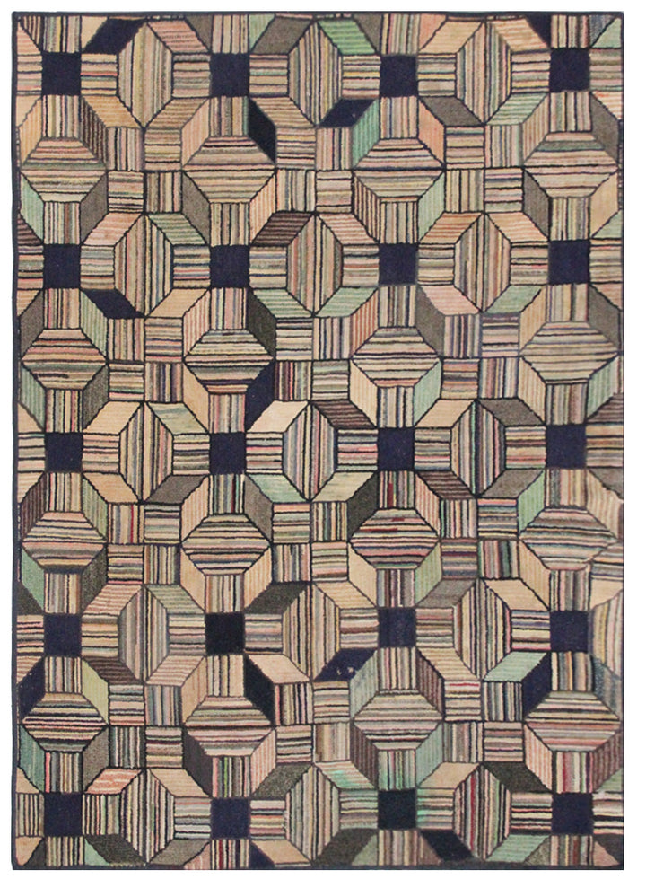 Antique American Hook Rug | Multi Color Geometric Design