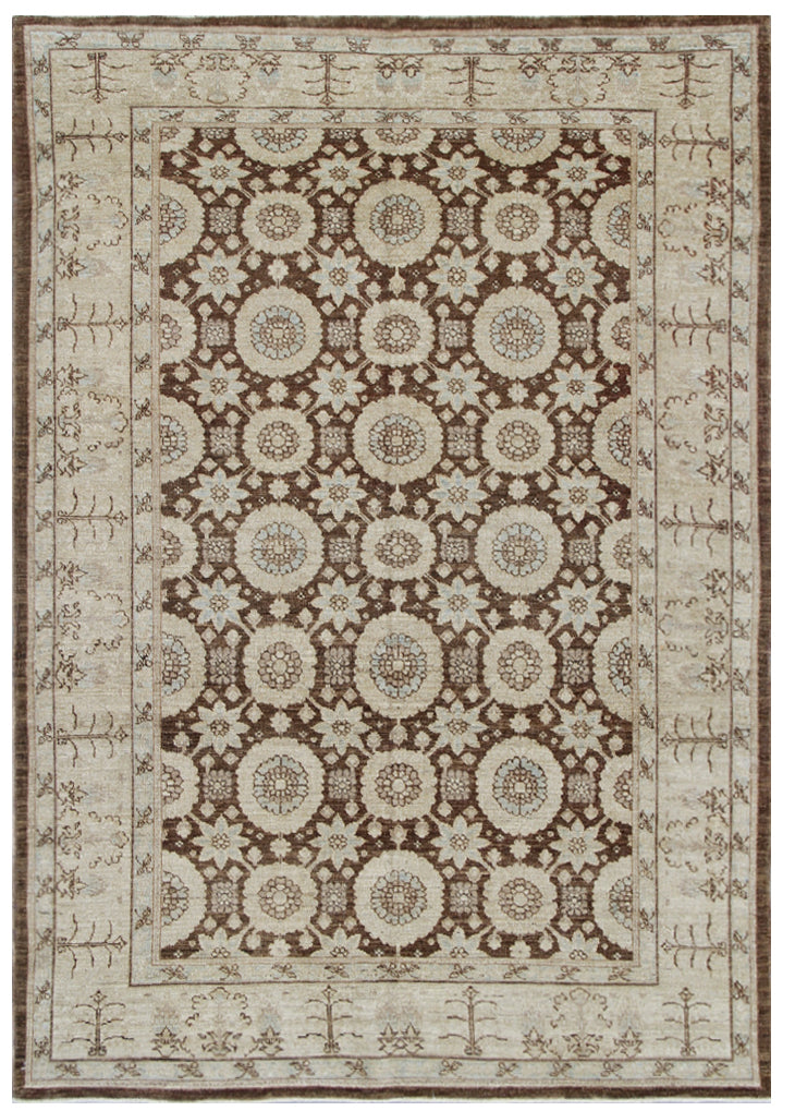 5x7 Ariana Traditional Brown and Ivory Geometric Tabriz Rug