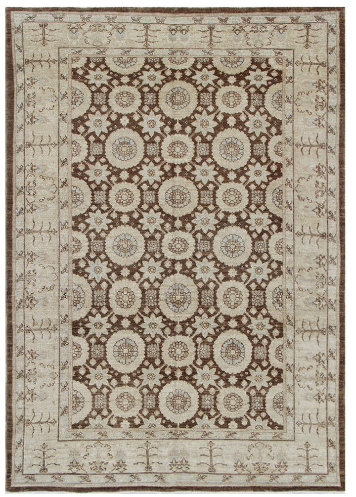 5x7 Ariana Traditional Brown and Ivory Geometric Tabriz Rug