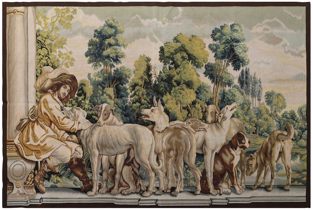 5'x7' Handwoven Tapestry | Huntsman & His Dogs Tapestry