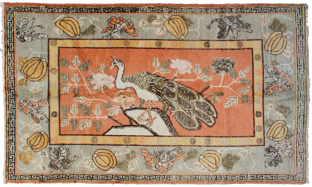 Vintage Wool Rug | Peacock Pictorial Tapestry Rug