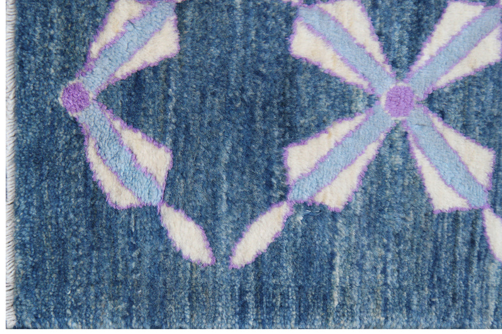 5'x9' Modern Afghan Hand-Knotted Rug | Geometric Design in Blue & Beige | Ariana Rugs