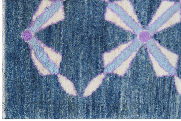 5'x9' Modern Afghan Hand-Knotted Rug | Geometric Design in Blue & Beige | Ariana Rugs
