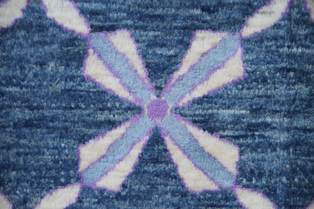 5'x9' Modern Afghan Hand-Knotted Rug | Geometric Design in Blue & Beige | Ariana Rugs