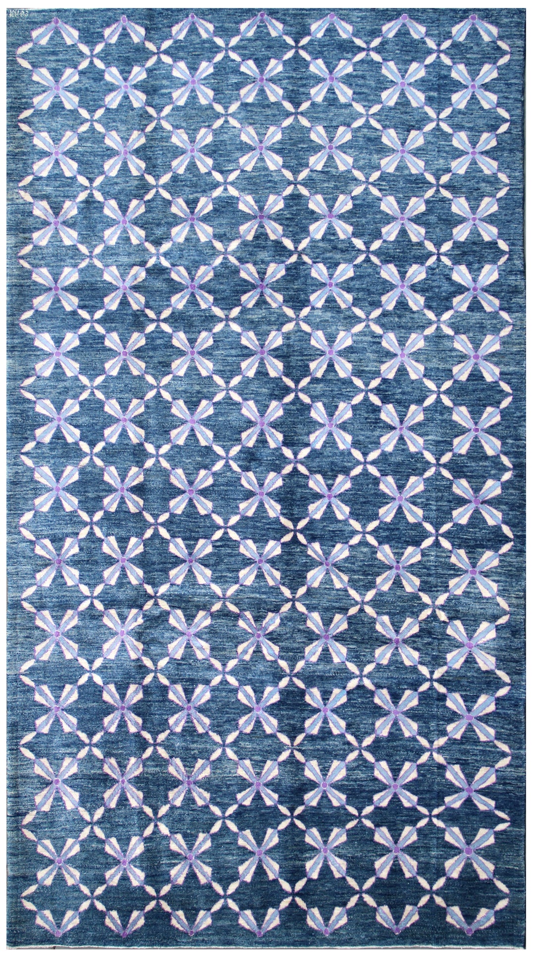 5'x9' Modern Afghan Hand-Knotted Rug | Geometric Design in Blue & Beige | Ariana Rugs
