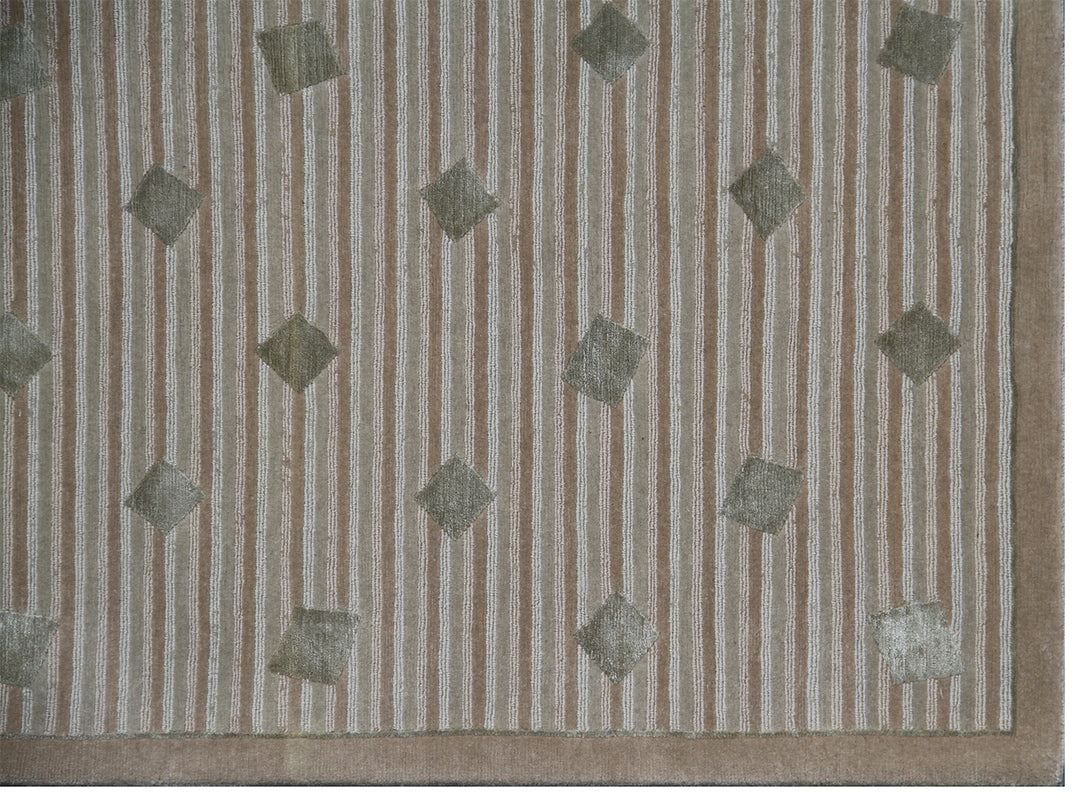 6' x 9' Wool & Silk Tibetan Geometric Rug Hand-Woven Modern Rug