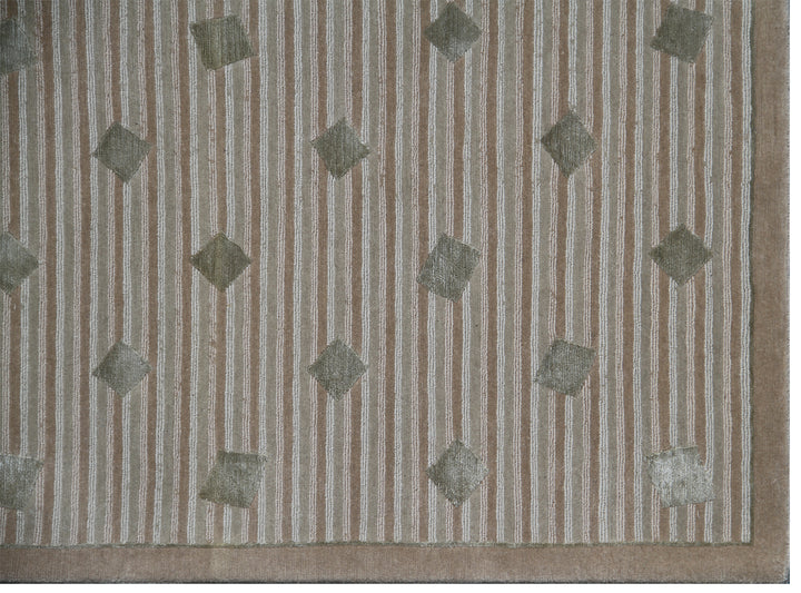 6' x 9' Wool & Silk Tibetan Geometric Rug Hand-Woven Modern Rug
