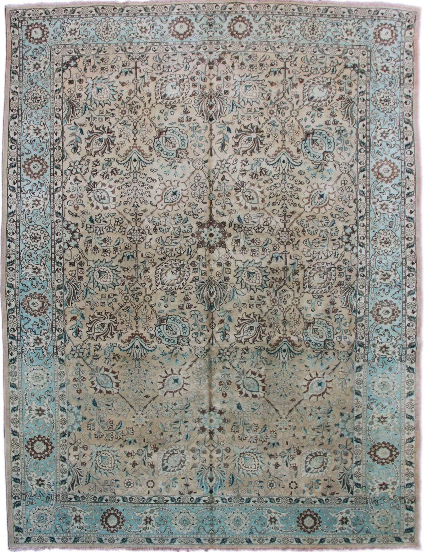 10x13 Blue and Apricot Shahabass Design Persian Tabriz Rug