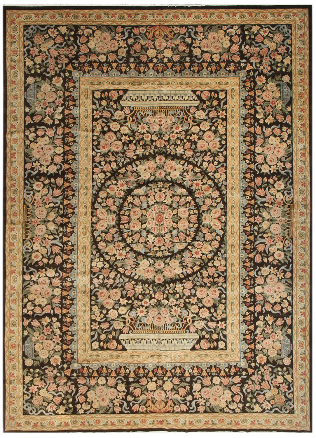 12x16 One a Kind Brown and Gold Floral Savonnerie Style Carpet