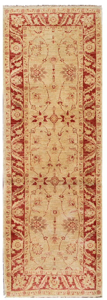 3'x9' Red and Gold Oushak Style Runner Rug