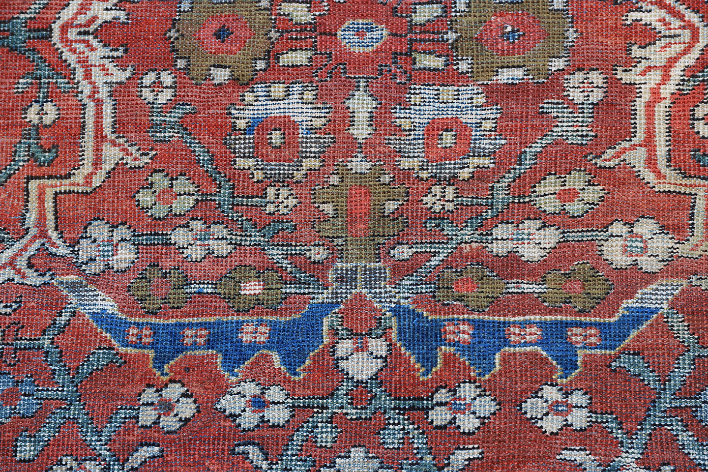 9'x12' Rust Blue Ivory Geometric Antique Persian Mahal Rug