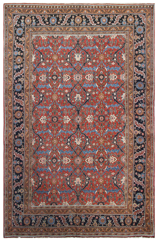 9'x12' Rust Blue Ivory Vintage Antique Geometric Persian Tabriz Rug