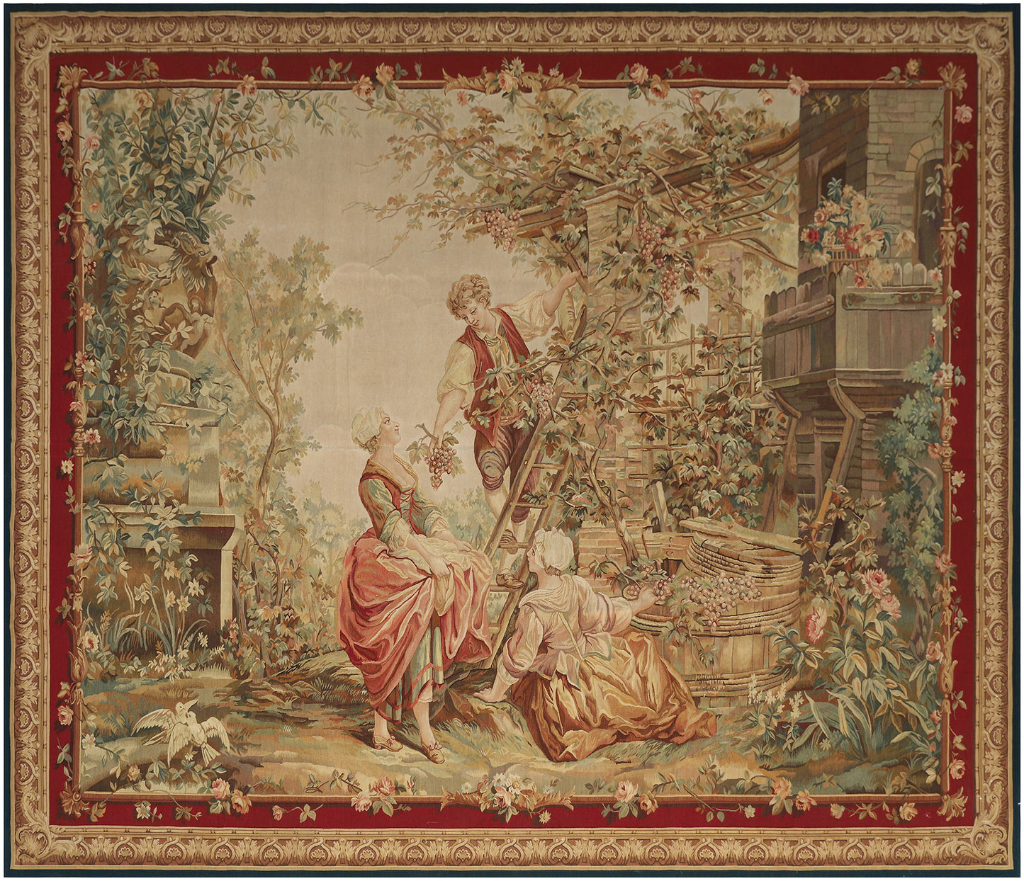 8x10 Tapestry Wall Hanging, Cherubs, Tapestry Long, Romantic Wall Art, Period Garden Scene, French Style Hand-Woven Tapestry