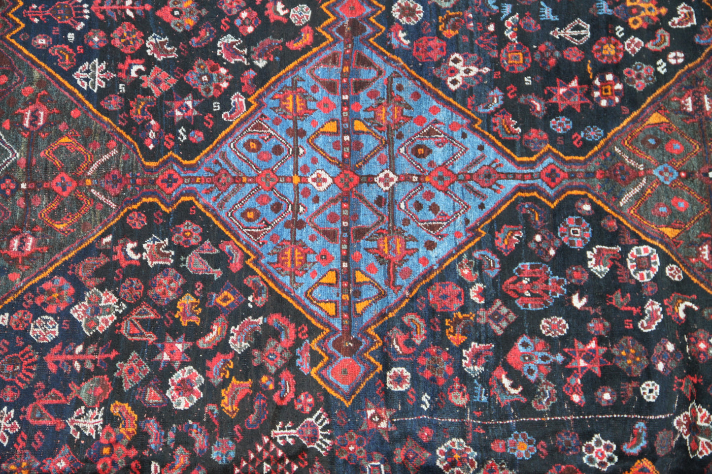 15'x23' Navy Green Red Traditional Design Antique Persian Shiraz Rug