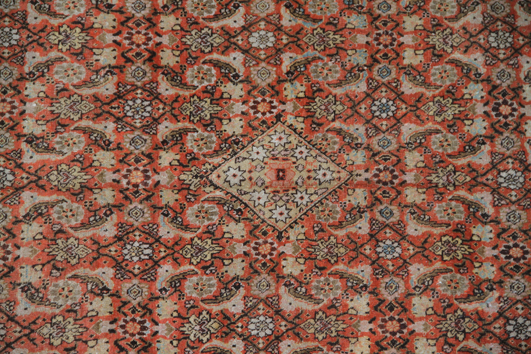 10'x12' Orange Rust Geometric Vintage Tabriz Rug