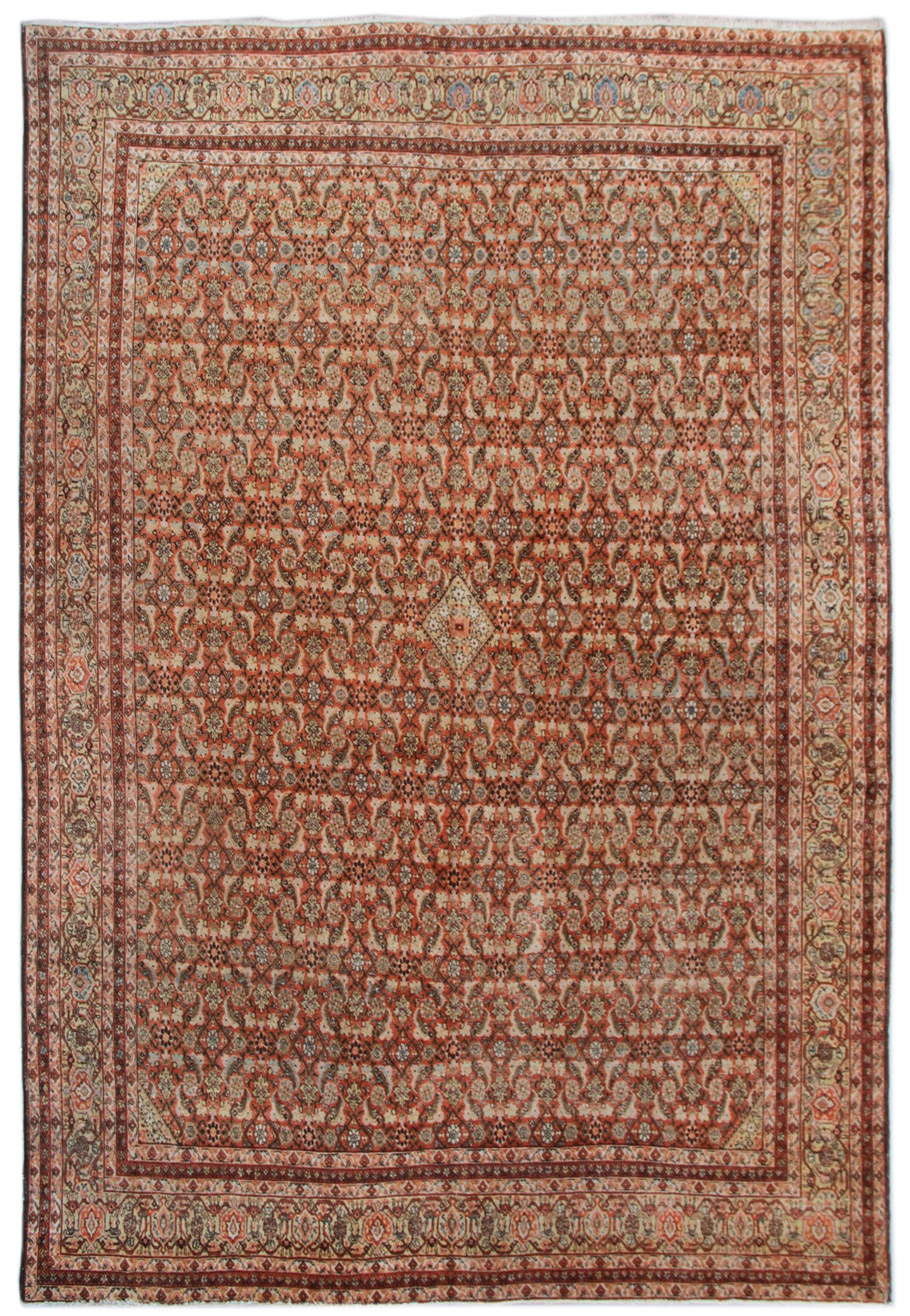 10'x12' Orange Rust Geometric Vintage Tabriz Rug
