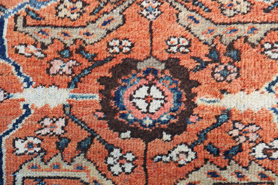 7'x10' Orange Coral Navy Ivory Vintage Persian Mahal Rug