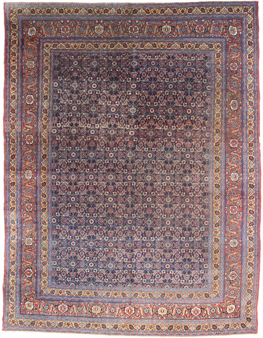 8'x11' Navy Blue Rus Red Ivory Antique Persian Mahal Rug