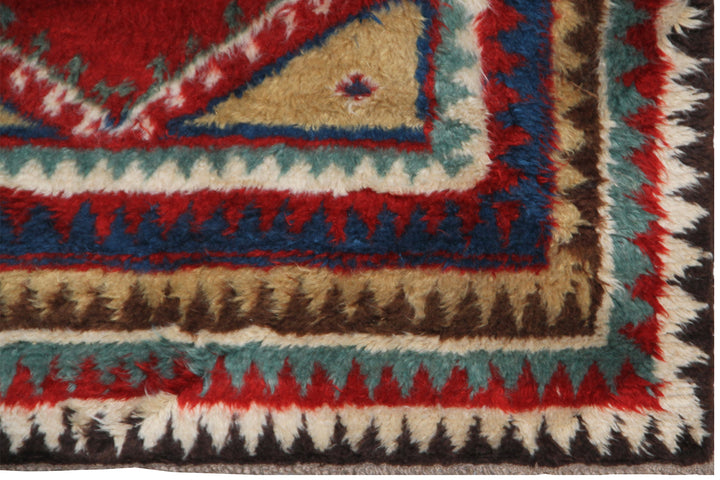 4'x5' Red White Blue Fine Shaggy Wool Persian Gabbeh Rug