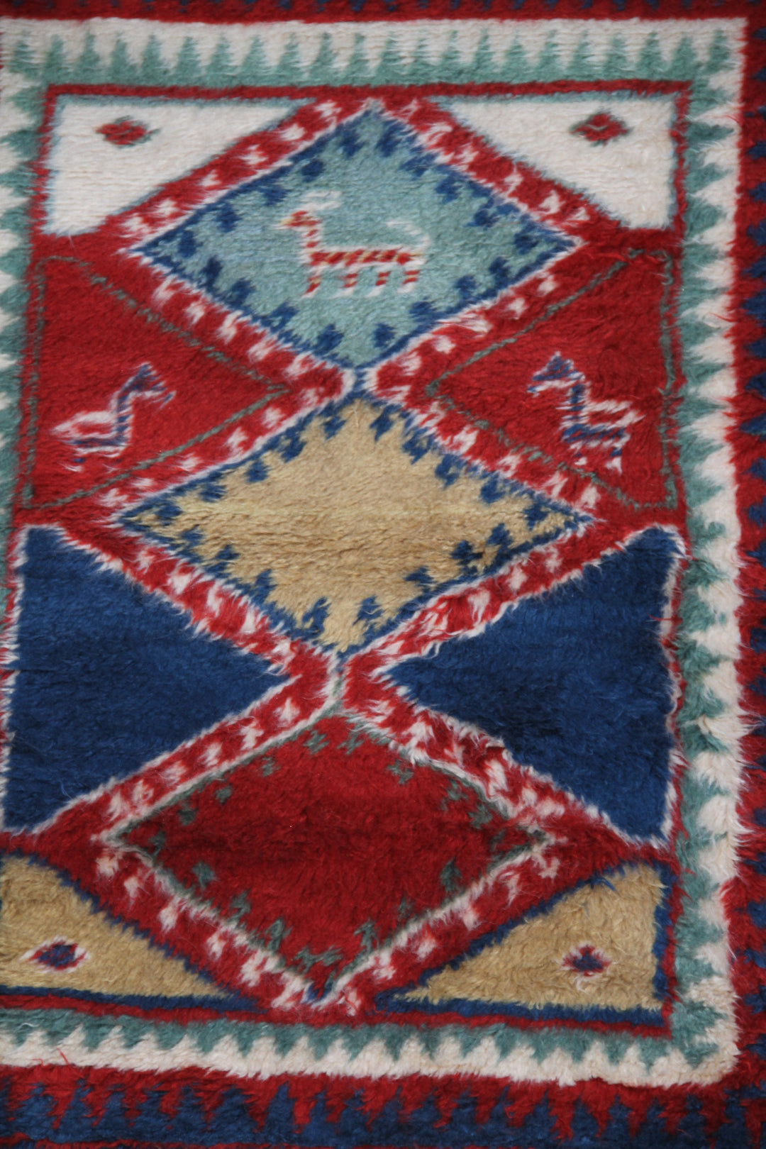 4'x5' Red White Blue Fine Shaggy Wool Persian Gabbeh Rug