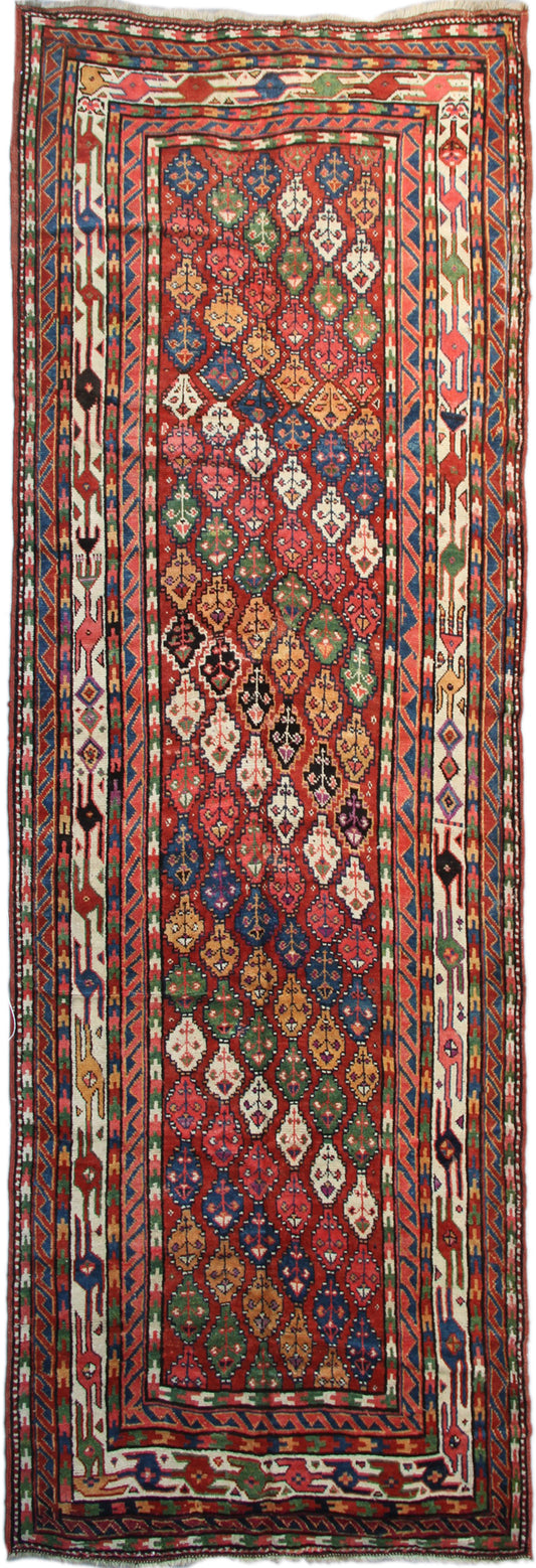 5'x13' Colorful Vintage Wool Persian Kurdish Varamin Rug