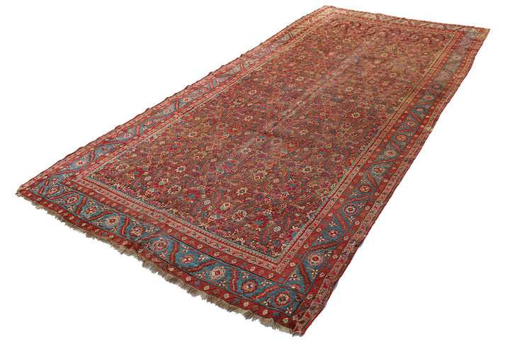 7'x13' Antique Brown Blue Pink Persian Mahal Rug