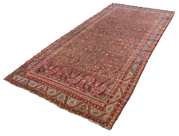 7'x13' Antique Brown Blue Pink Persian Mahal Rug