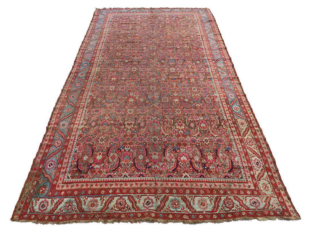 7'x13' Antique Brown Blue Pink Persian Mahal Rug