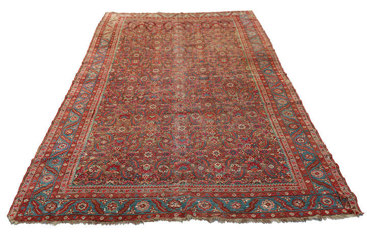 7'x13' Antique Brown Blue Pink Persian Mahal Rug