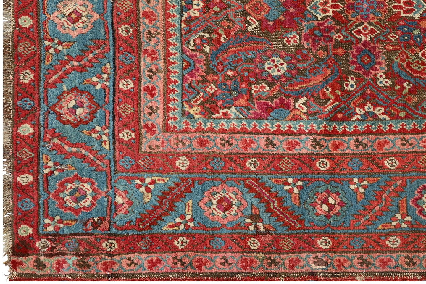 7'x13' Antique Brown Blue Pink Persian Mahal Rug