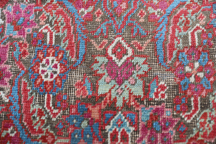 7'x13' Antique Brown Blue Pink Persian Mahal Rug