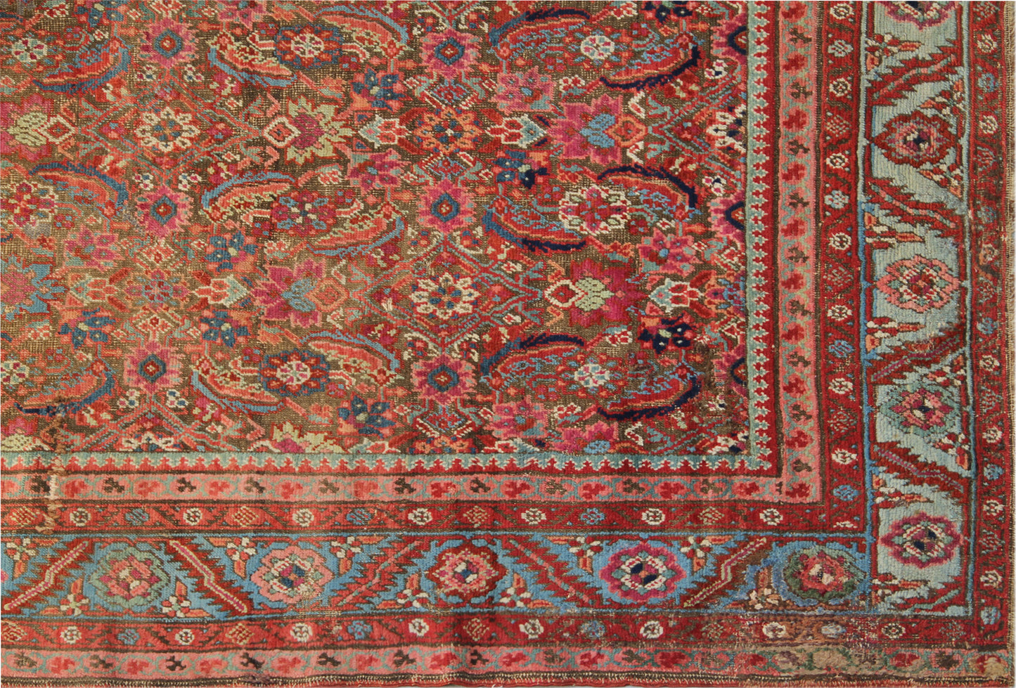 7'x13' Antique Brown Blue Pink Persian Mahal Rug