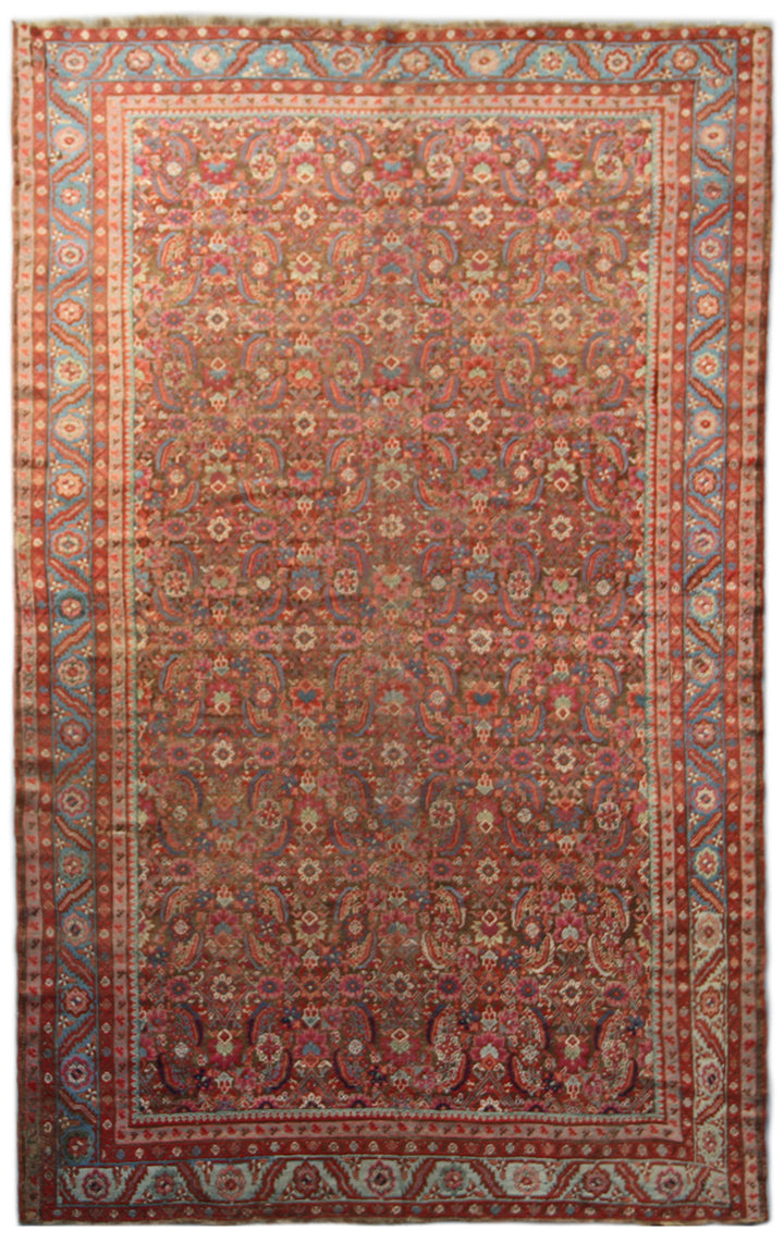 7'x13' Antique Brown Blue Pink Persian Mahal Rug