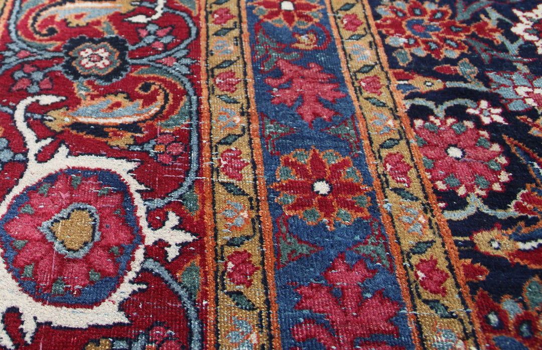 11'x17'Vintage Antique Navy Red White Blue Persian Tabriz Rug