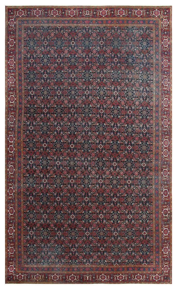 11'x17'Vintage Antique Navy Red White Blue Persian Tabriz Rug