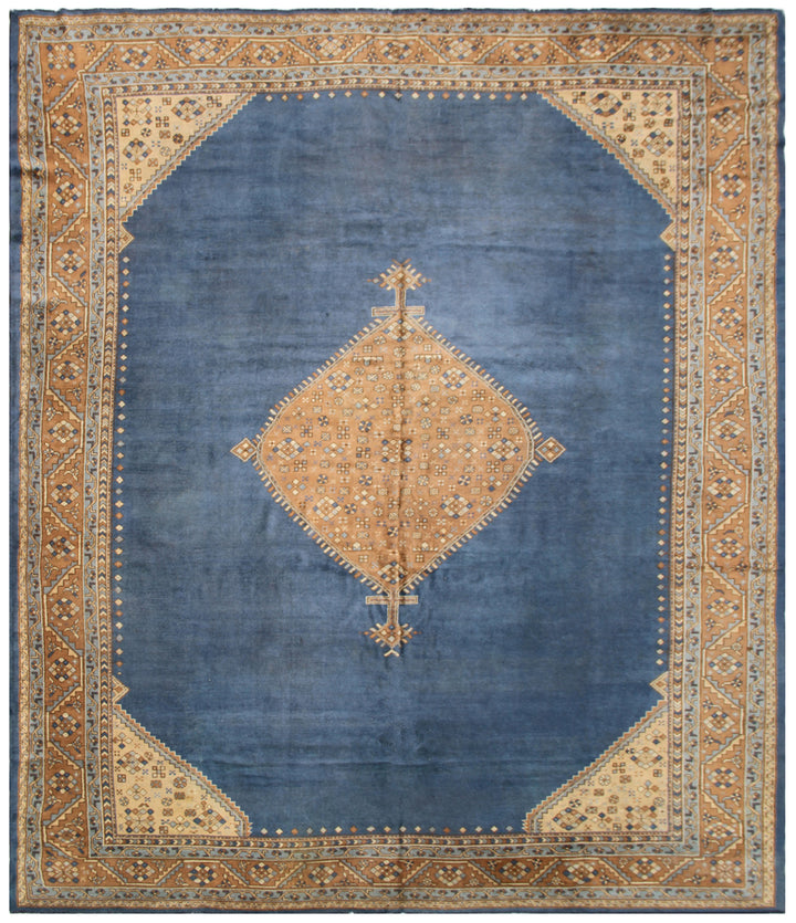 11'x14' Blue Gold Vintage Open Field With Medallion Turkish Rug