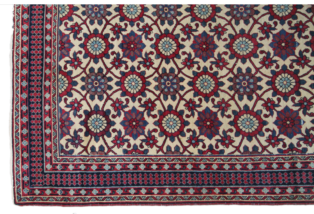 8'x18' Ivory Red Vintage Persian Varamin Gallery Rug