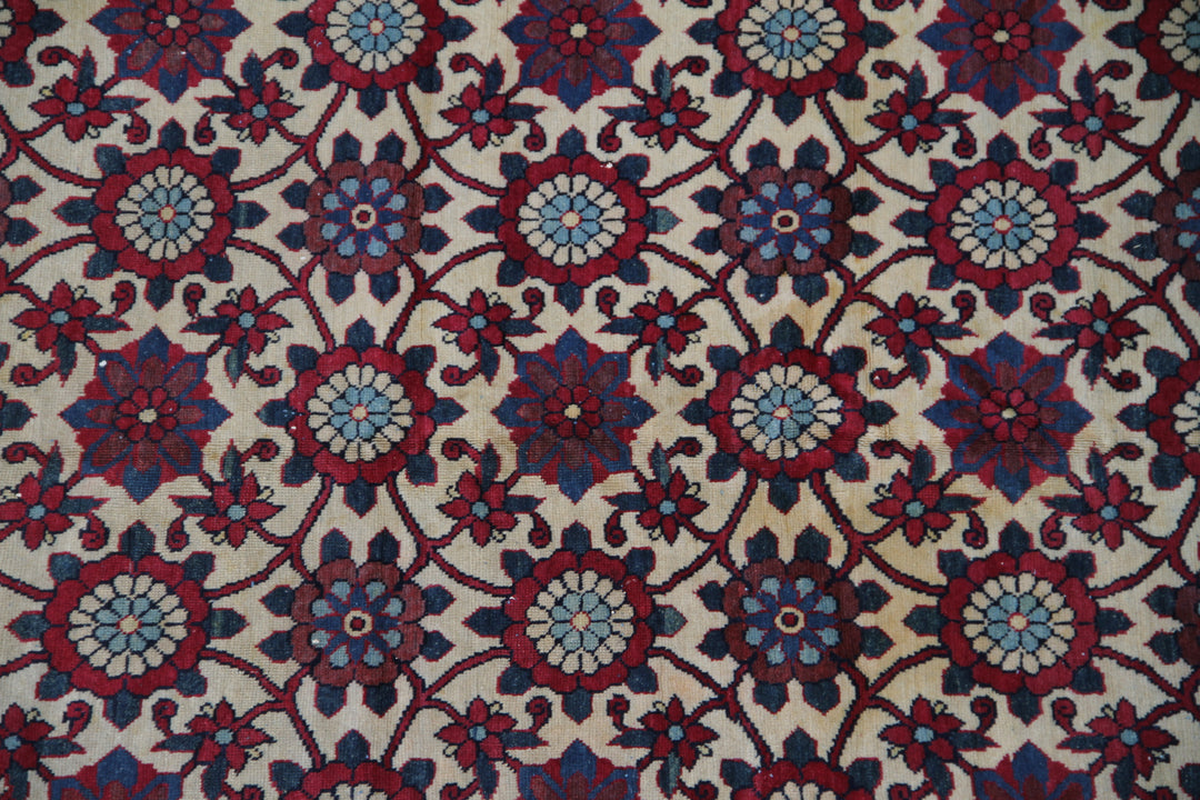 8'x18' Ivory Red Vintage Persian Varamin Gallery Rug