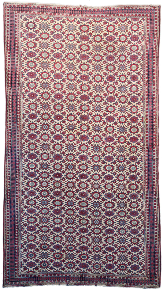 8'x18' Ivory Red Vintage Persian Varamin Gallery Rug